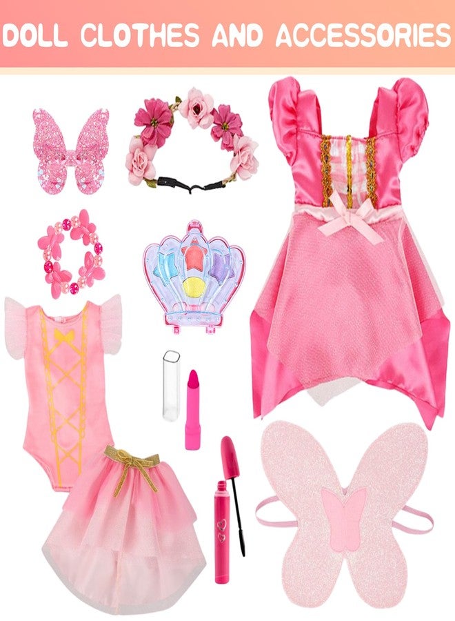 DONTNO American 18 Inch Doll Makeup Accessories and Butterfly Fairy Theme Set,Included 2 Pieces Clothes,Flower Wreath Headwear,Eyelash Brush,Eye Shadow,Bracelet,Butterfly Strap and Hair Clip(NO Doll) - Image 2